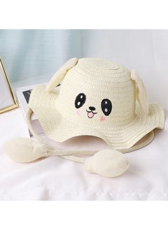 KUYING New Rabbit Ears Moving Straw Hat Children's Cute Wave Brim Fisherman Hat 