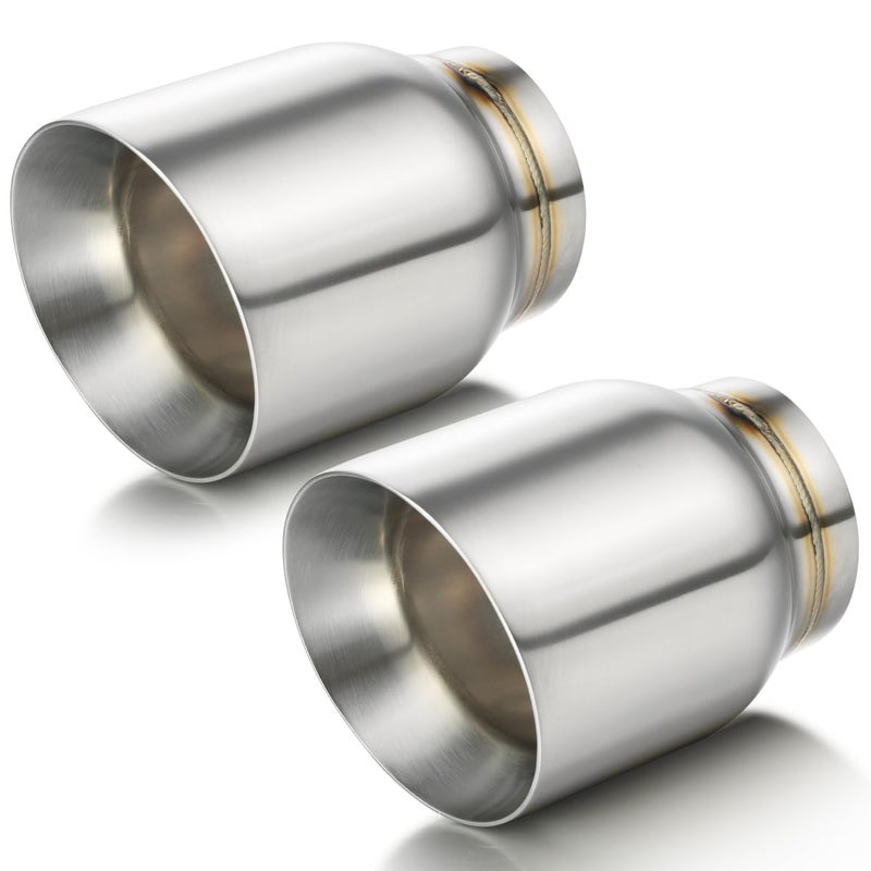 AKARCK Exhaust Tip 3 Inlet Dual Wall Double Wall Car Tailpipe Tip 3 Inlet 4 Outlet 5 Overall Length Weld On Decorate Car Tailpipe 2 Pack