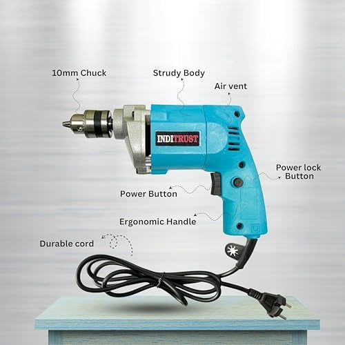 Inditrust 6 Months Warranty TIger 10mm Electric drill machine 350 W 6pc Hole saw 13pc HSS 5pc Wood drill bit 1pc masonry bit 100% Copper Winding - Image 2