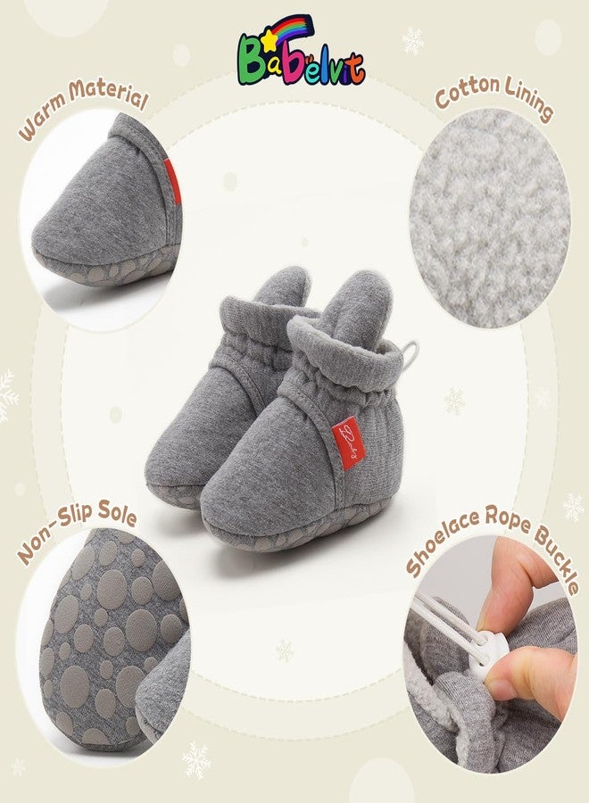 Babelvit Newborn Baby Boy Girl Soft Fleece Booties Stay On Infant Slippers Socks Shoe Non Skid Gripper Toddler First Walkers Winter Ankle Crib Shoes - Image 5