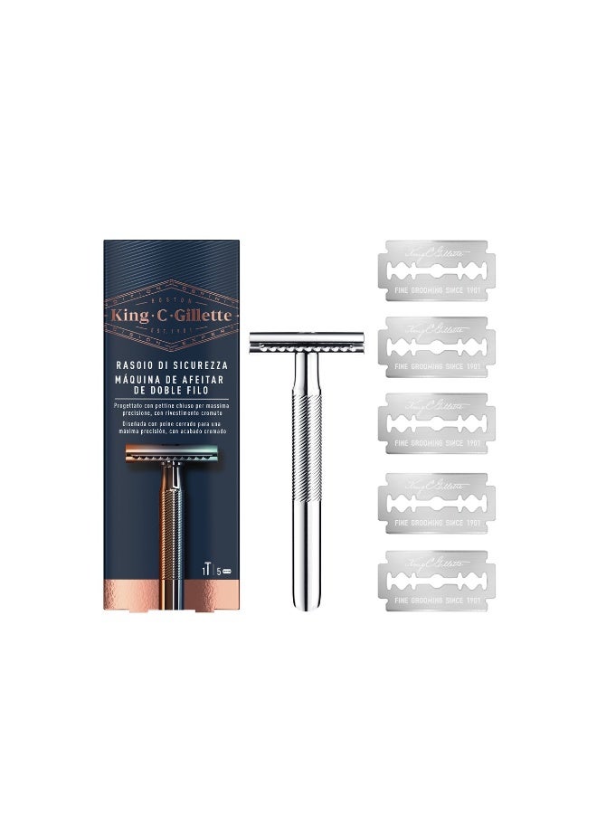 King C. Gillette Double Edge Safety Razor + 5 Razor Blades - Image 1