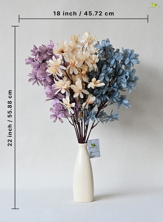 Blooming Floret Artificial Magnolia Kobus Natural Looking Flower Bunch for Home and Office Décor/Gift (Off White + Blue + Purple), Artificial Flora - Image 5