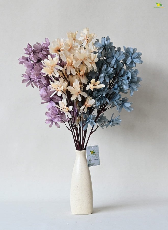 Blooming Floret Artificial Magnolia Kobus Natural Looking Flower Bunch for Home and Office Décor/Gift (Off White + Blue + Purple), Artificial Flora - Image 3