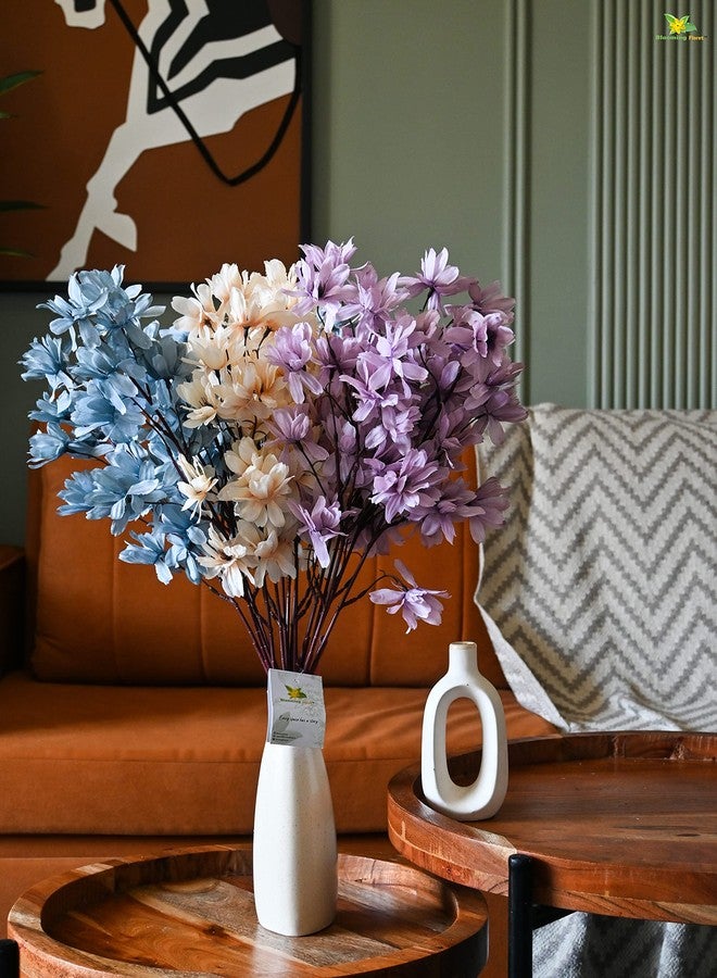 Blooming Floret Artificial Magnolia Kobus Natural Looking Flower Bunch for Home and Office Décor/Gift (Off White + Blue + Purple), Artificial Flora - Image 2