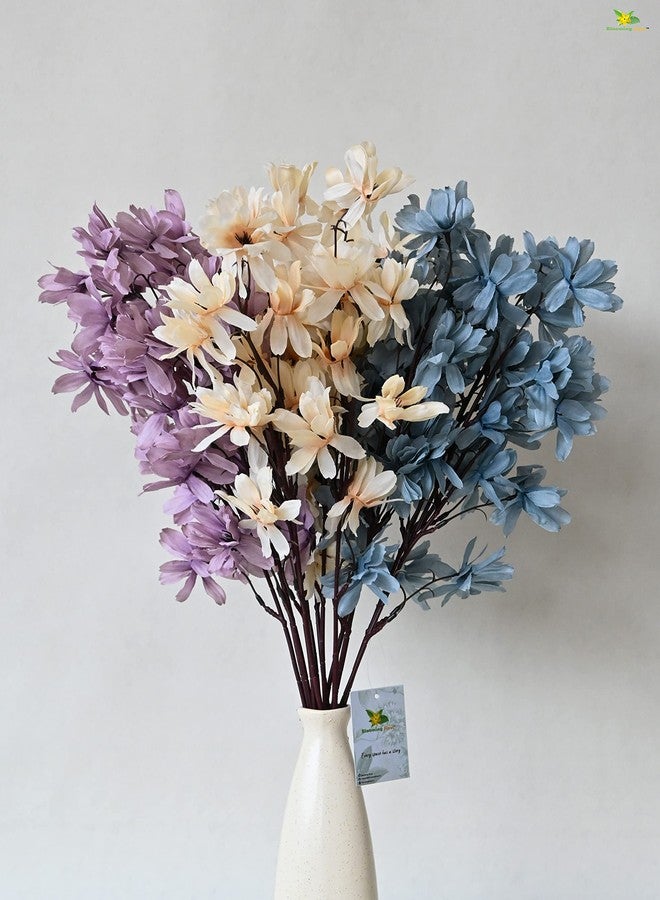 Blooming Floret Artificial Magnolia Kobus Natural Looking Flower Bunch for Home and Office Décor/Gift (Off White + Blue + Purple), Artificial Flora - Image 1