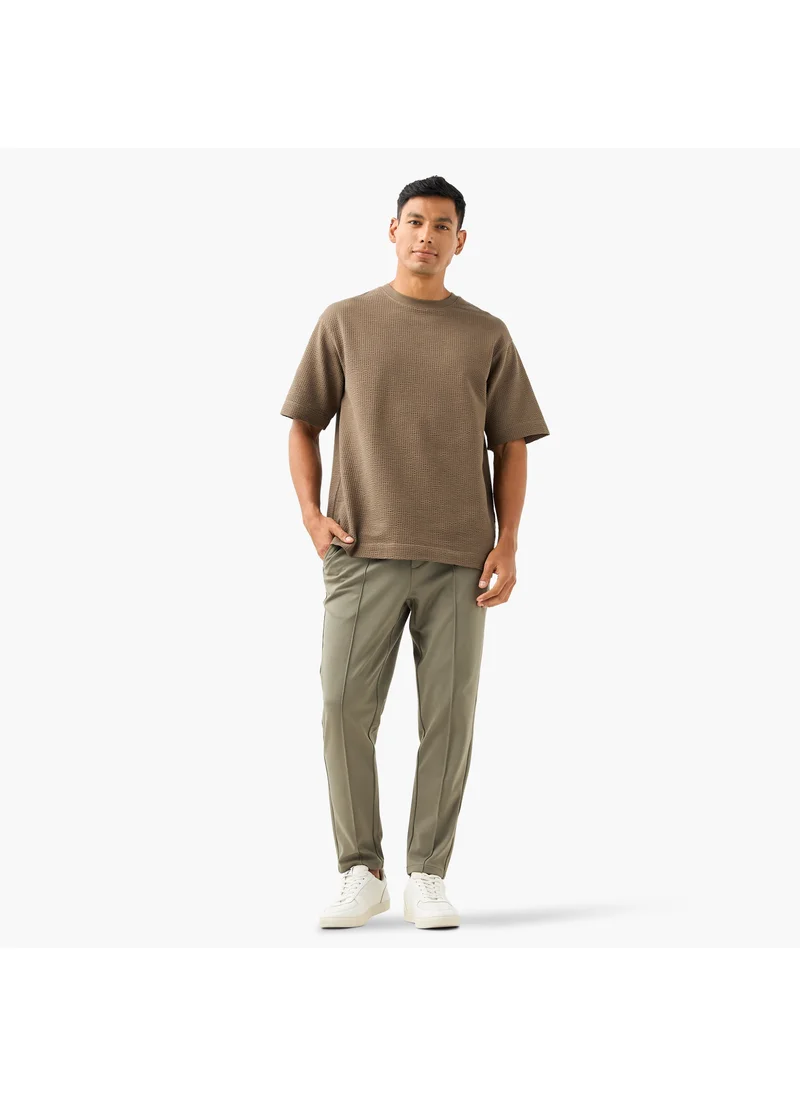 ايكونيك Iconic Waffle Textured T-shirt with Crew Neck and Short Sleeves