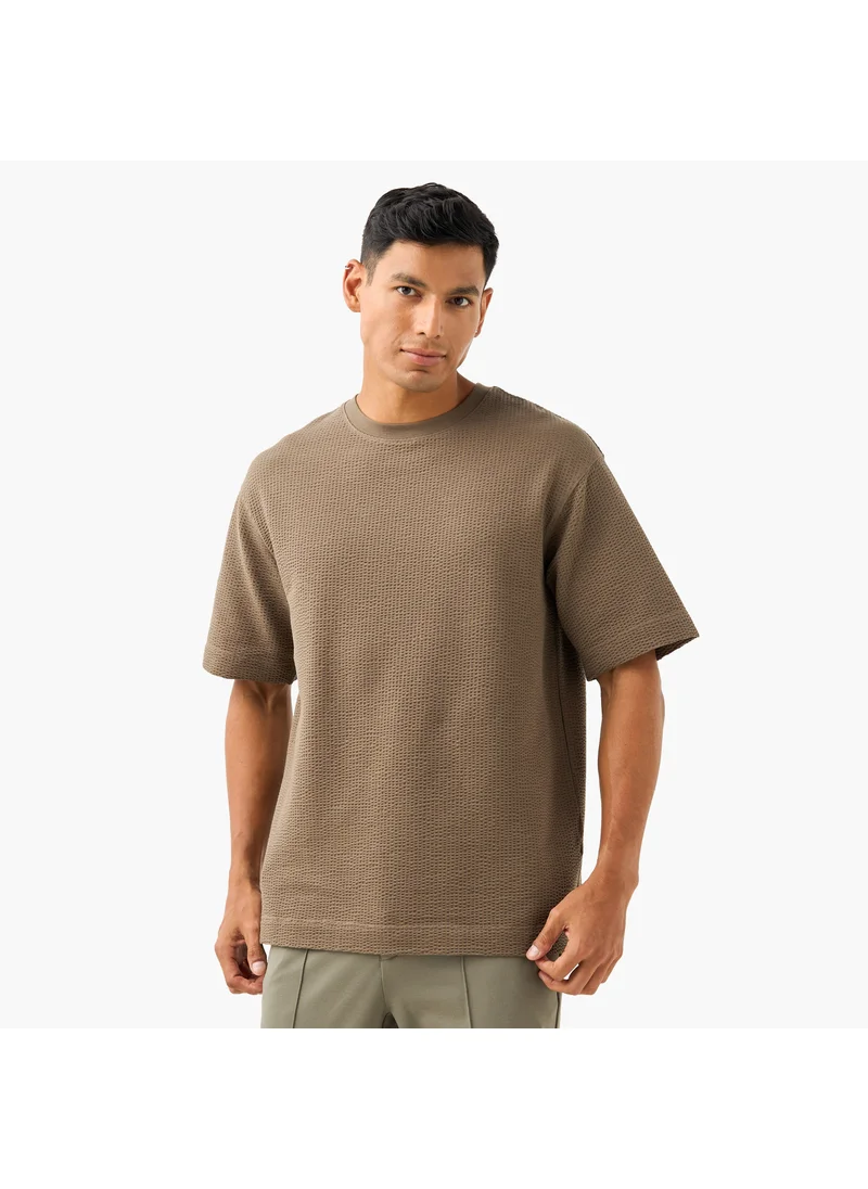 ايكونيك Iconic Waffle Textured T-shirt with Crew Neck and Short Sleeves