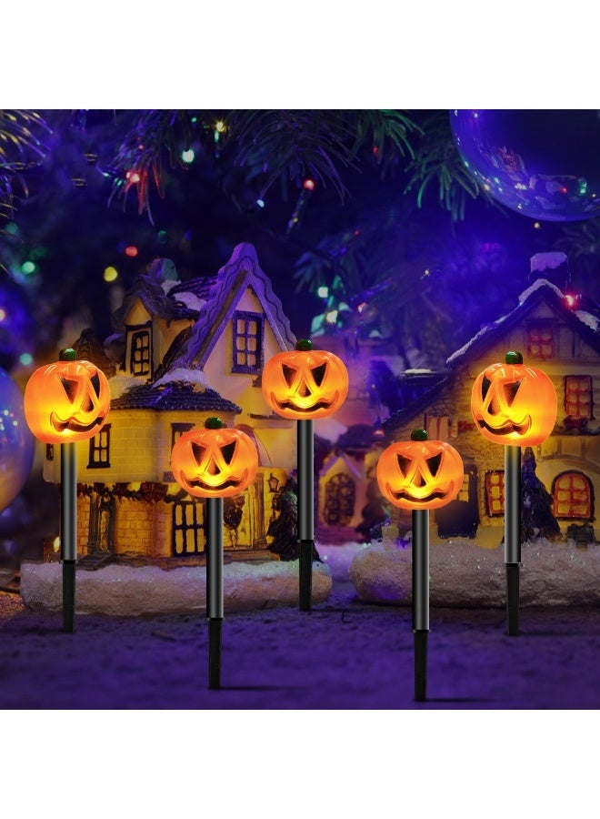 TAPIT Halloween Pumpkin Solar Lights Outdoor Halloween Decorations Outdoor Pumpkin Pathway Lights Lightup Pumpkins Decorations Outdoors Solar Garden Light for Halloweens 5 PCS Pumpkins Light for Yard - Image 1