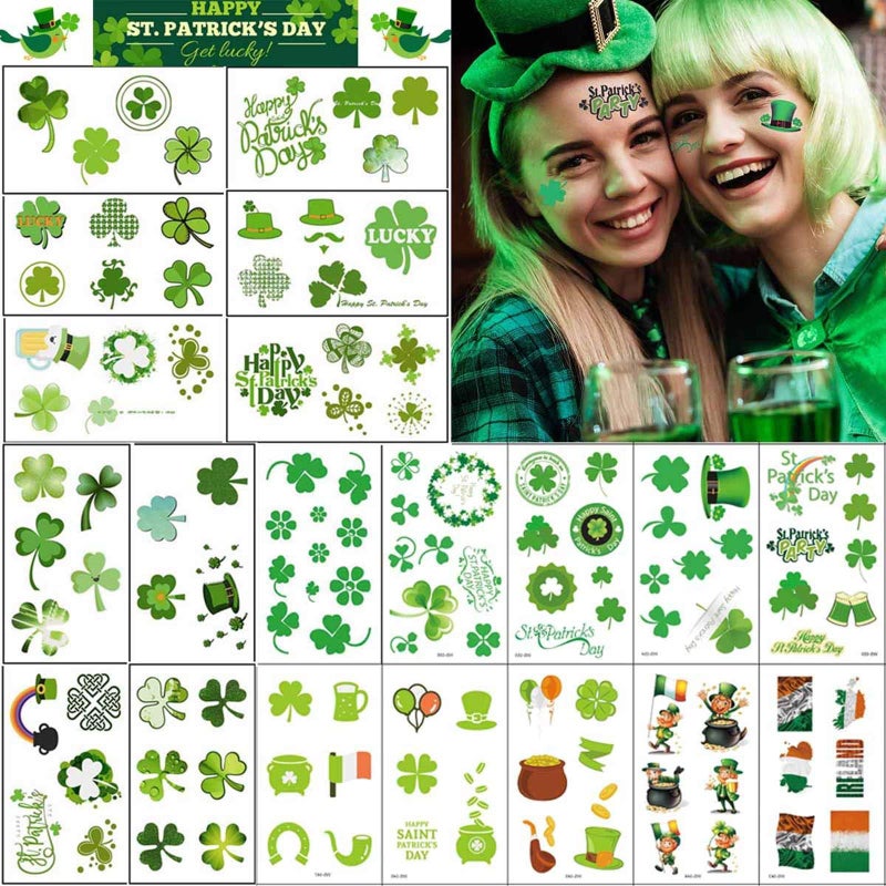COKOHAPPY 169Pcs St Patrick's Temporary Tattoos - Saint Patricks Day Decorations Party Suppliers for Party Favors, Shamrock Irish Gift Idea Accessories for Kids - Image 1
