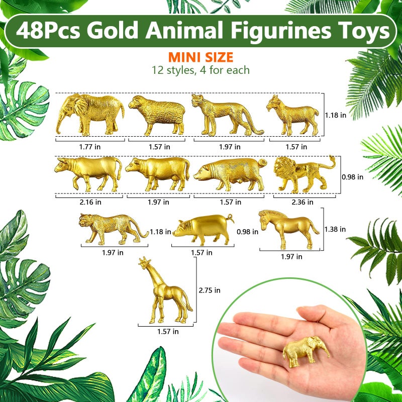 TORINALITAL 48 Pcs Gold Plastic Animal Figurines, Gold Safari Animals Figures with Jungle Animal Elephant Lion Decor, Mini Safari Figurines Decor Cake Toppers for Themed Birthday Gatherings - Image 2