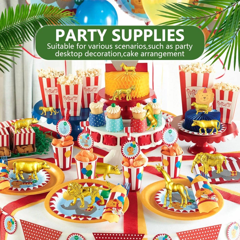 TORINALITAL 48 Pcs Gold Plastic Animal Figurines, Gold Safari Animals Figures with Jungle Animal Elephant Lion Decor, Mini Safari Figurines Decor Cake Toppers for Themed Birthday Gatherings - Image 3
