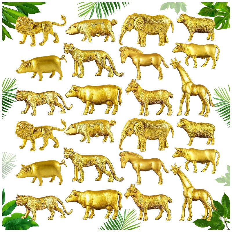 TORINALITAL 48 Pcs Gold Plastic Animal Figurines, Gold Safari Animals Figures with Jungle Animal Elephant Lion Decor, Mini Safari Figurines Decor Cake Toppers for Themed Birthday Gatherings - Image 1