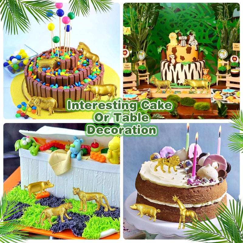 TORINALITAL 48 Pcs Gold Plastic Animal Figurines, Gold Safari Animals Figures with Jungle Animal Elephant Lion Decor, Mini Safari Figurines Decor Cake Toppers for Themed Birthday Gatherings - Image 5