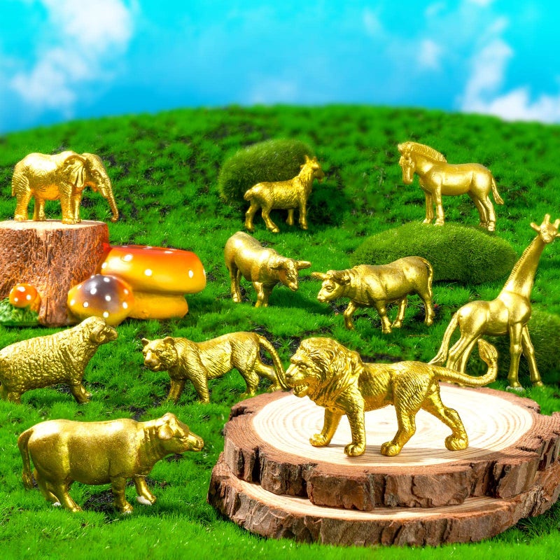 TORINALITAL 48 Pcs Gold Plastic Animal Figurines, Gold Safari Animals Figures with Jungle Animal Elephant Lion Decor, Mini Safari Figurines Decor Cake Toppers for Themed Birthday Gatherings - Image 4