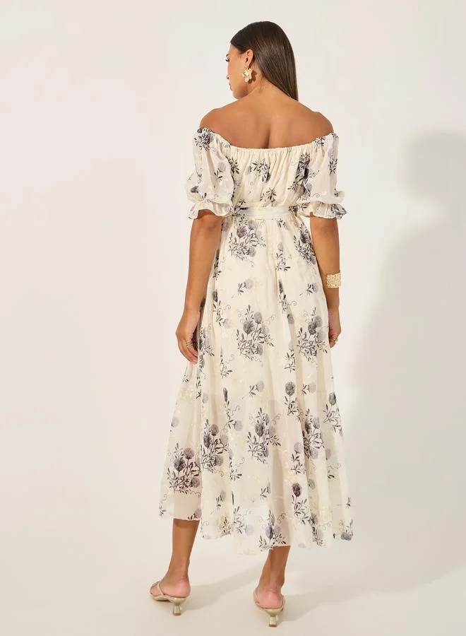 Styli Floral Off-Shoulder Dress