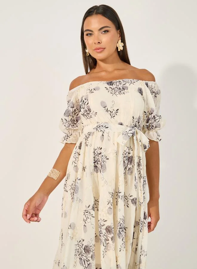 Styli Floral Off-Shoulder Dress
