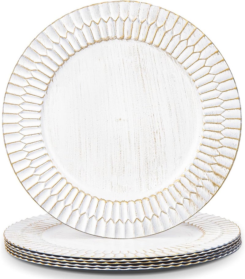 Kazozobi 13 White Chargers for Dinner Plates Decorative Charger Plates Plastic Charger  Service Plate 6 Pack Table Setting Bulk Wedding Thanksgiving Festival - Image 1