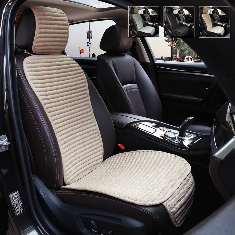 Suninbox Car Seat Covers Universal Car Seat Covers Pads Mat,Buckwheat Hull Bottom Seat Covers for Cars,Cooling Seat Covers Breathable Comfortable Ventilated (Beige Front Seat) - Image 1