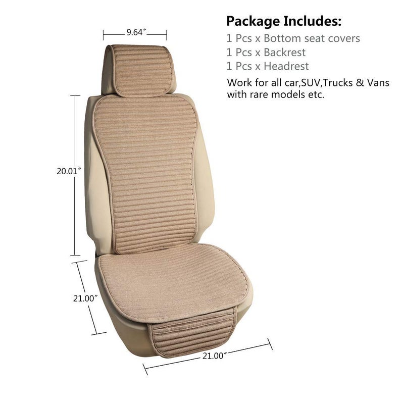 Suninbox Car Seat Covers Universal Car Seat Covers Pads Mat,Buckwheat Hull Bottom Seat Covers for Cars,Cooling Seat Covers Breathable Comfortable Ventilated (Beige Front Seat) - Image 2