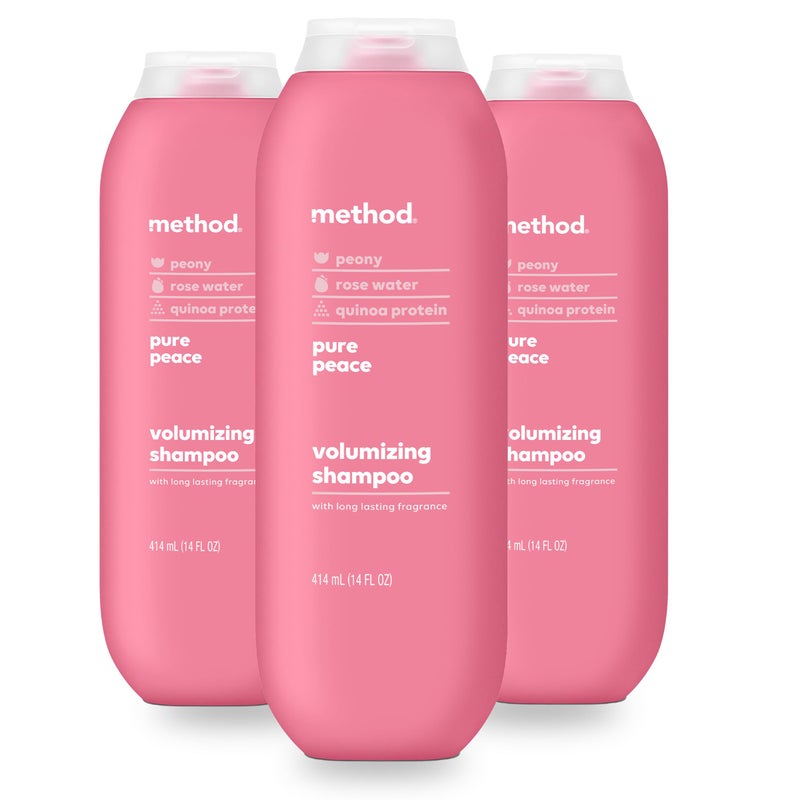 Method Volumizing Shampoo, Pure Peace with Rose, Peony, and Pink Sea Salt Scent Notes, Paraben and Sulfate Free, 14 oz (Pack of 3) - Image 1