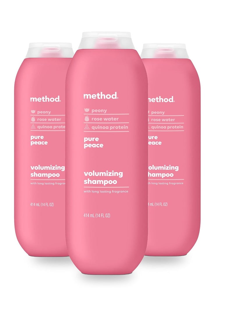 Method Volumizing Shampoo, Pure Peace with Rose, Peony, and Pink Sea Salt Scent Notes, Paraben and Sulfate Free, 14 oz (Pack of 3)