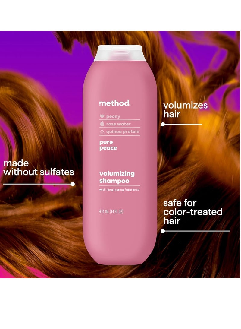 Method Volumizing Shampoo, Pure Peace with Rose, Peony, and Pink Sea Salt Scent Notes, Paraben and Sulfate Free, 14 oz (Pack of 3)