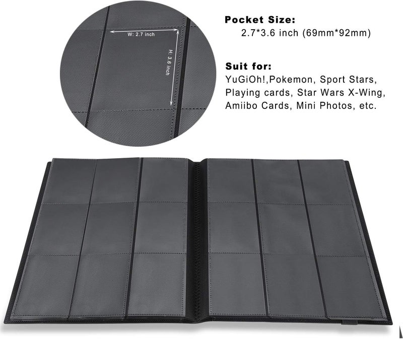 AITIME مجلد مجموعة بطاقات الألعاب لمشجعي الرياضة AITIME، كتاب مجموعة بطاقات التداول 360 تحميل جانبي، حامل حماية بطاقات MTG و Yugioh، بطاقات اللعب وكتاب تخزين وحماية الكوبونات (أسود) - Image 3