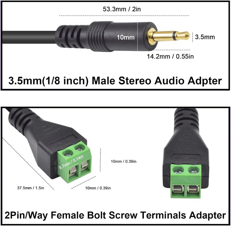 Poyiccot 3.5mm (1/8") TS Mono Male to 2 Pin Screw Terminal Female Headphone Balun Solderless Converter Adapter Cable 30cm (3.5mm M/ 2pin) - Image 3
