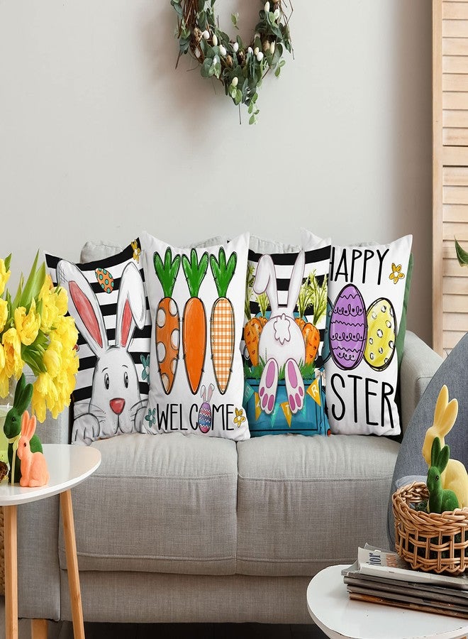 Hexagram Decorative Easter Throw Pillow Covers 18 x 18, Easter Bunny Eggs Pillow Covers Spring Decorations for Living Room Sofa Couch Bed Patio Indoor Outdoor Happy Easter Home Decor - Image 2