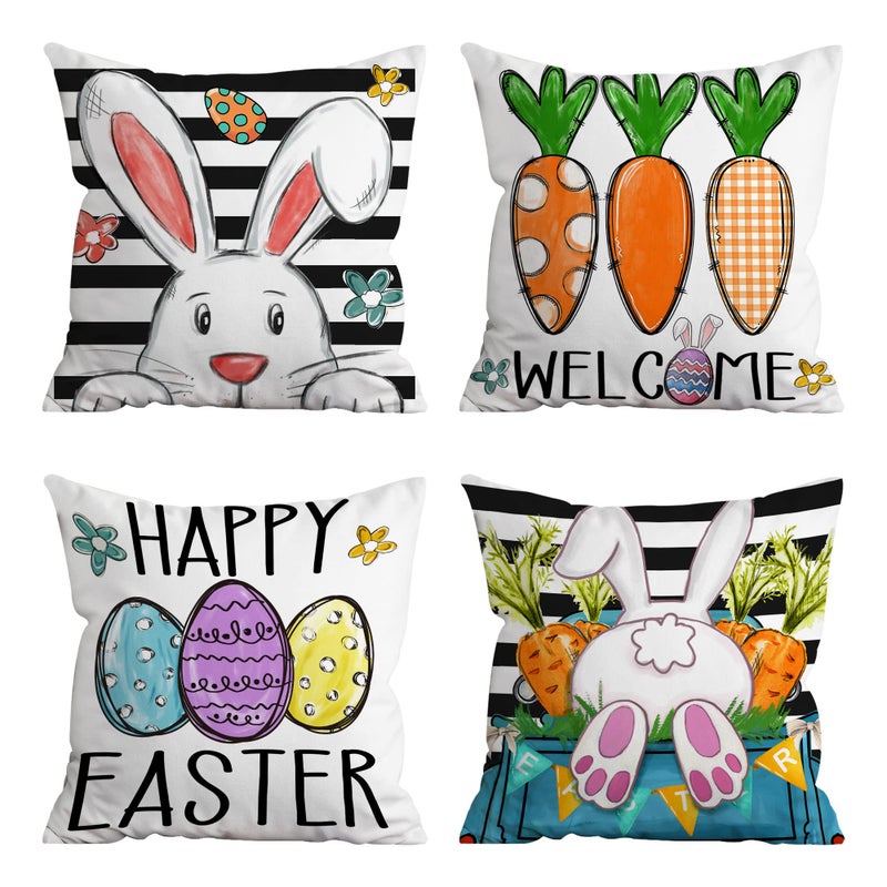 Hexagram Decorative Easter Throw Pillow Covers 18 x 18, Easter Bunny Eggs Pillow Covers Spring Decorations for Living Room Sofa Couch Bed Patio Indoor Outdoor Happy Easter Home Decor - Image 1