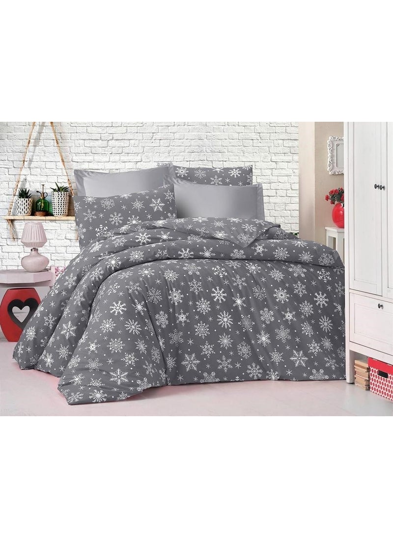 Mert Collection Çarşı - Single Gray Snow Pattern Duvet Cover and Sheet Set - Image 1
