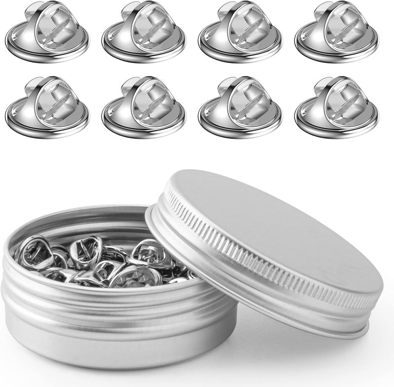 Weico 50PCS Metal Locking Pin Backs, Pin Keepers Locking Clasp, Badge Insignia Pin Backs Replacement (Silver) - Image 1