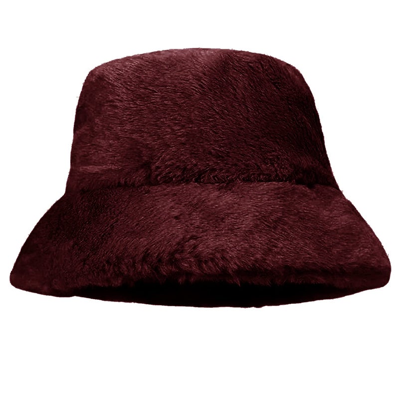 TZ Promise Women Plush Fluffy Bucket Hat Warm Lining Winter Faux Fur Cozy Wide Brim Winter (Burgundy) - Image 3