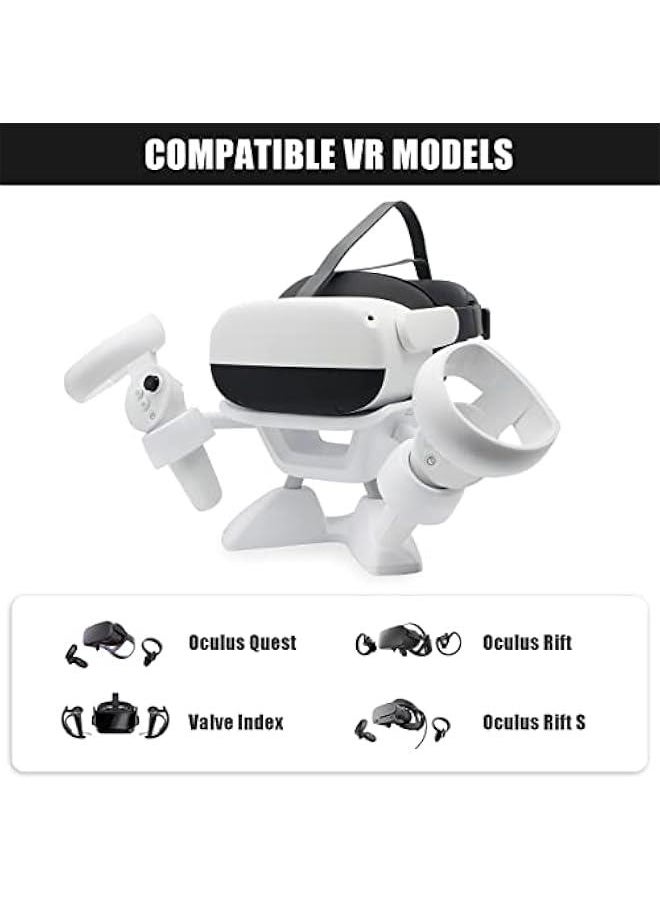 VR Stand, VR Headset Stand VR Display Holder Storage Virtual Reality Headset Desktop Display Stand for Oculus Quest 2, Quest, Rift, Rift S, Valve Index Headsets & Touch Controllers(White)