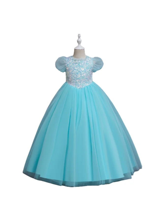 دىدانيالا D' Daniela - Girls Puffy Tulle Dresses Pageant Party Prom Ball Gown Short Sleeve Princess Maxi Dress Party Blue