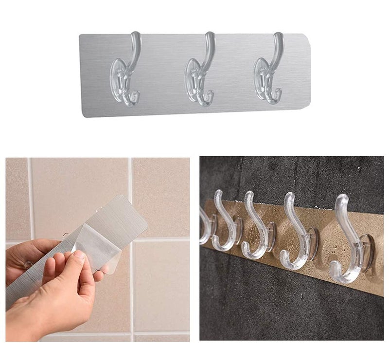 Lukzer Multi-Functional Self-Adhesive Wall Hook Hanger No Drilling Hole Wall 3 Hook Strip for Kitchen, Bathroom, Living Room (20 x 7cm) - Image 1
