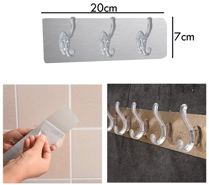 Lukzer Multi-Functional Self-Adhesive Wall Hook Hanger No Drilling Hole Wall 3 Hook Strip for Kitchen, Bathroom, Living Room (20 x 7cm) - Image 4