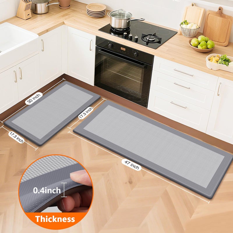 SofterCharm Kitchen Mats, 2PCS Kitchen Rugs for Floor, Cushioned Anti-Fatigue Mats for Kitchen Floor, Non-Slip Standing Desk Mat for Sink, Home, Laundry & Office, 17.3"x30"+17.3"x47" (Grey) - Image 2