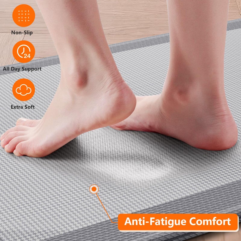 SofterCharm Kitchen Mats, 2PCS Kitchen Rugs for Floor, Cushioned Anti-Fatigue Mats for Kitchen Floor, Non-Slip Standing Desk Mat for Sink, Home, Laundry & Office, 17.3"x30"+17.3"x47" (Grey) - Image 4