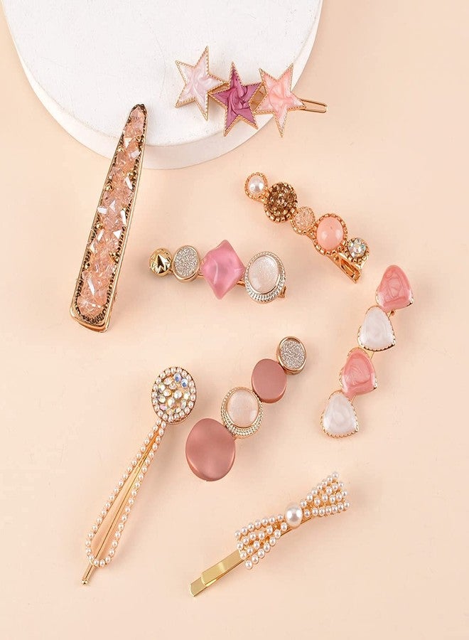 SQUICKLE Golden Metal & Macaron Hair Clip For Girls/White Pearl Hair Pins For Women & Girls/8pcs Designer Hair Clip/Barrettes And Geometric Shape Hair Clip (Macaron Hair Clip) - Image 1