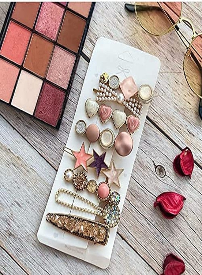 SQUICKLE Golden Metal & Macaron Hair Clip For Girls/White Pearl Hair Pins For Women & Girls/8pcs Designer Hair Clip/Barrettes And Geometric Shape Hair Clip (Macaron Hair Clip) - Image 4