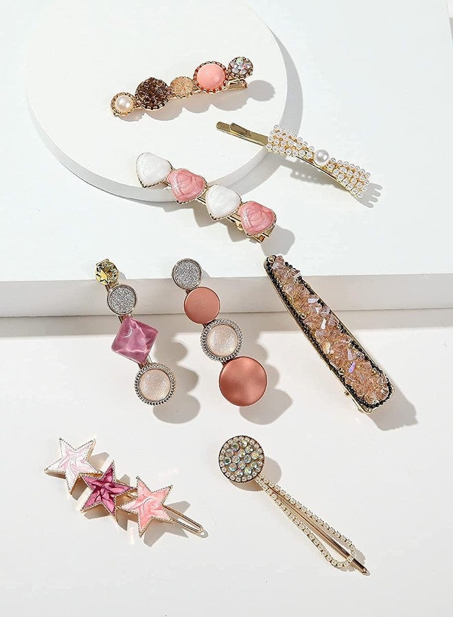 SQUICKLE Golden Metal & Macaron Hair Clip For Girls/White Pearl Hair Pins For Women & Girls/8pcs Designer Hair Clip/Barrettes And Geometric Shape Hair Clip (Macaron Hair Clip) - Image 2