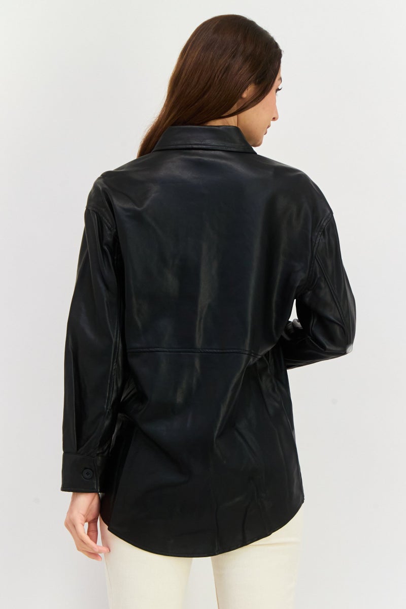 Black Tape جاكيت دراجة نارية نسائي سادة، أسود - Image 2