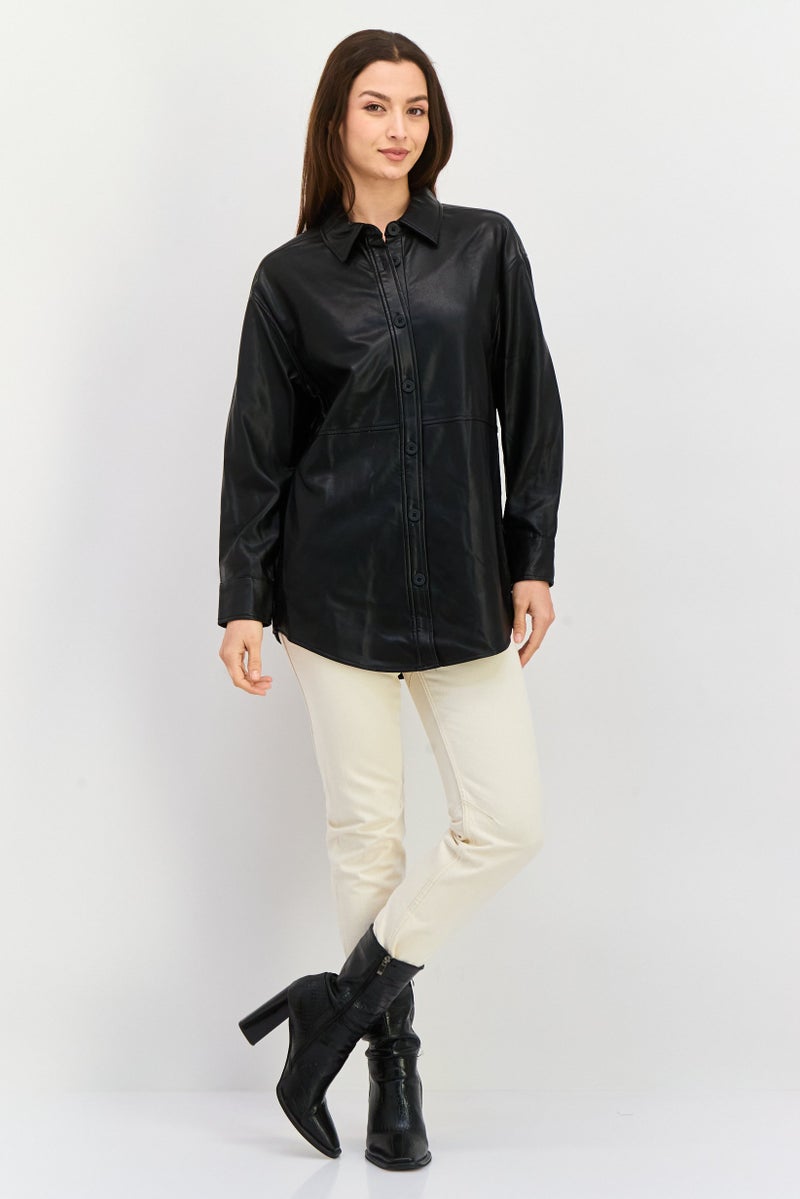 Black Tape جاكيت دراجة نارية نسائي سادة، أسود - Image 4