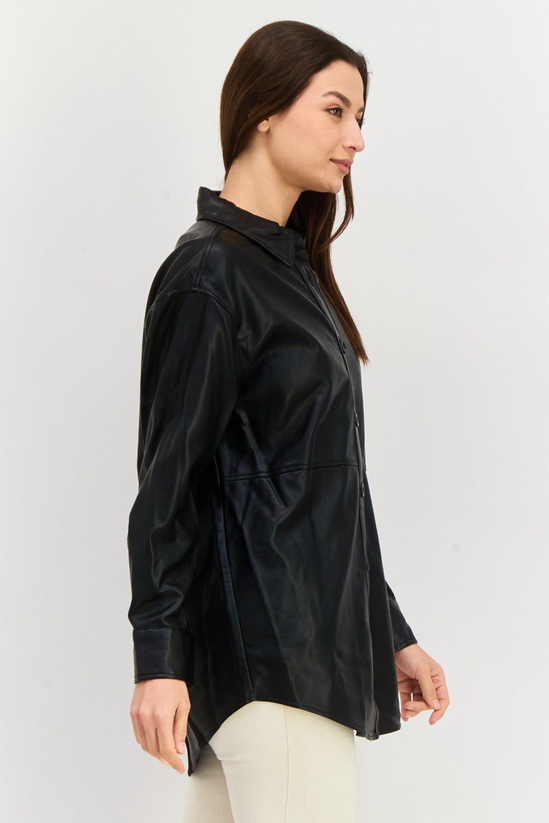 Black Tape جاكيت دراجة نارية نسائي سادة، أسود - Image 3