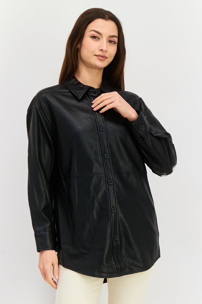 Black Tape جاكيت دراجة نارية نسائي سادة، أسود - Image 1