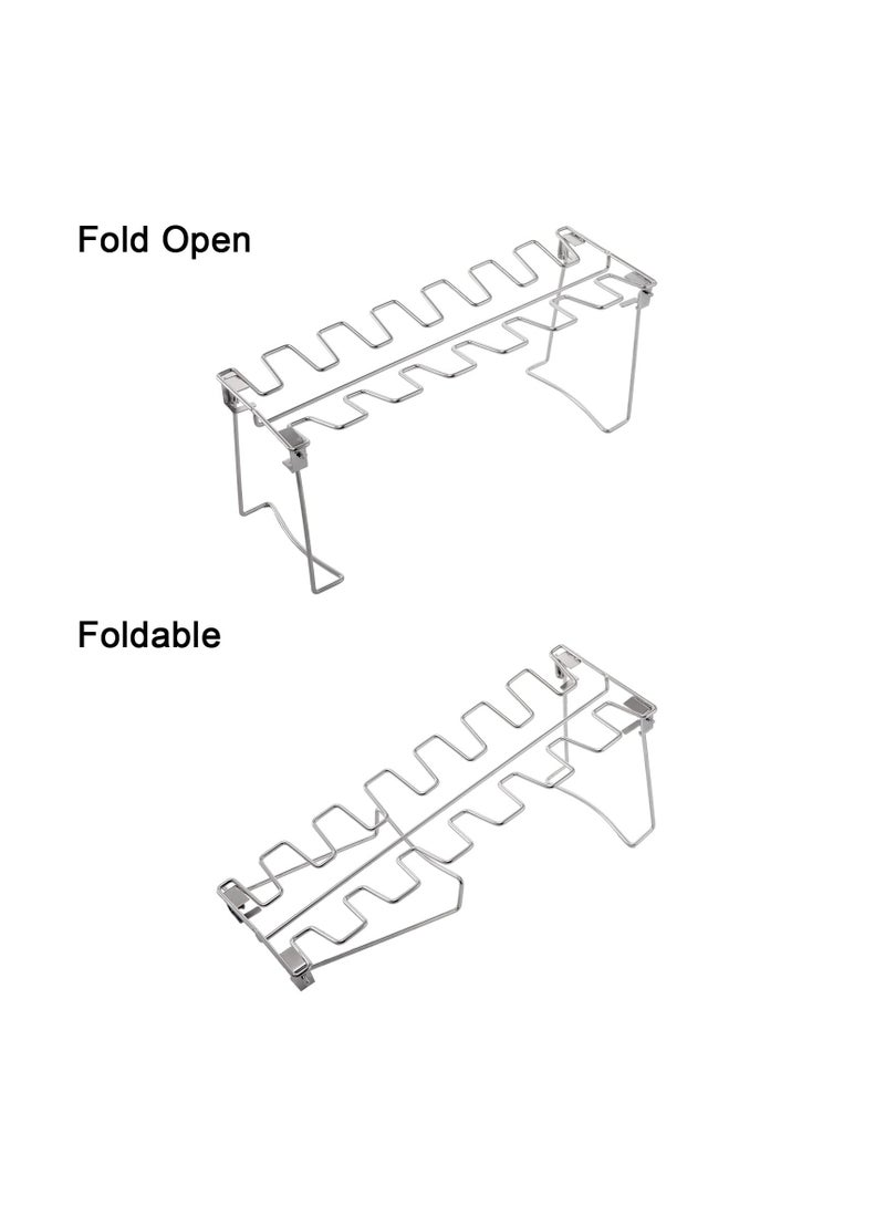 Excefore حامل أرجل دجاج و أجنحة بـ 14 فتحة، رف شواء عرض من الفولاذ المقاوم للصدأ مع صينية، رف شواية معدني للدواجن و الخضار و الشواء و النزهات، آمن لغسالة الصحون - Image 4