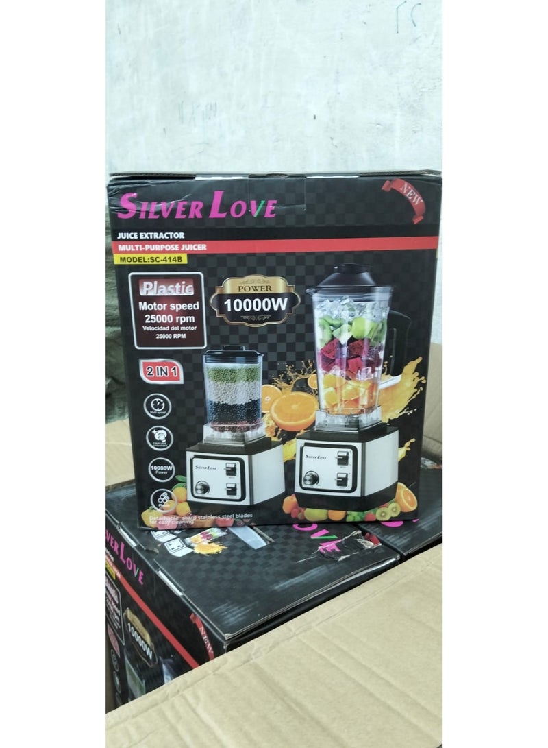 فضة الحب خلاط كهربائي ومطحنة استنالس من  سيلفر لوف (Silver Love) 2 في 1 بقوة 10000 واط وسرعة 25000 دورة/دقيقة مع دورق ضد الكسر وشفرات استانلس ستيل - موديل SC-414B - لون فضي مع أسود - Image 3