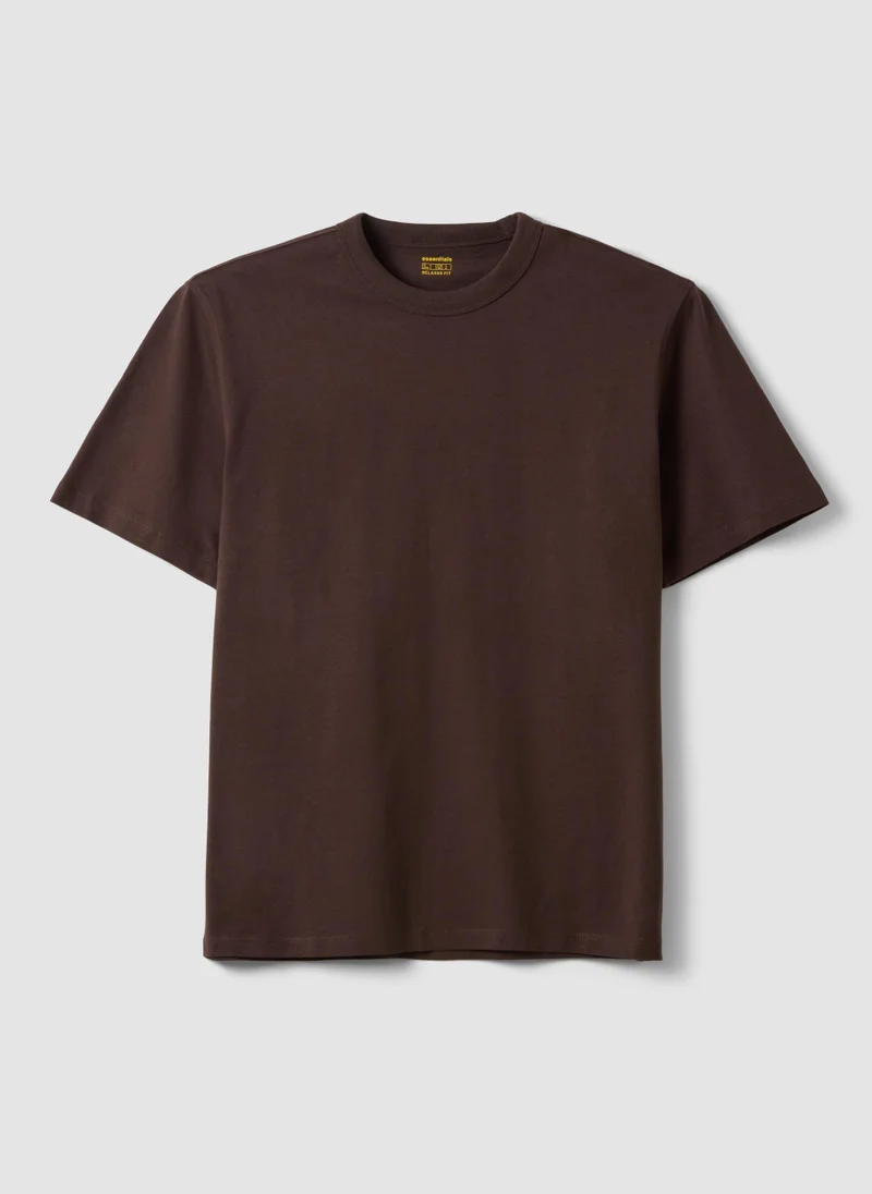 او في اس OVS Brown Pure Cotton Crew-Neck T-Shirt, Relaxed Fit