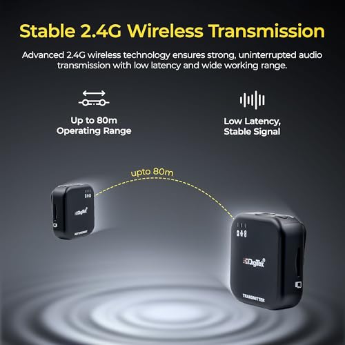 Digitek DWM 121 Wireless Microphone System, TF Card Support, Type C & LTC Connector, 80M Range, 4.5Hr Run Time, Record with Android iOS Smartphone and DSLR for Vlogging, Interviews & Podcast - Image 5